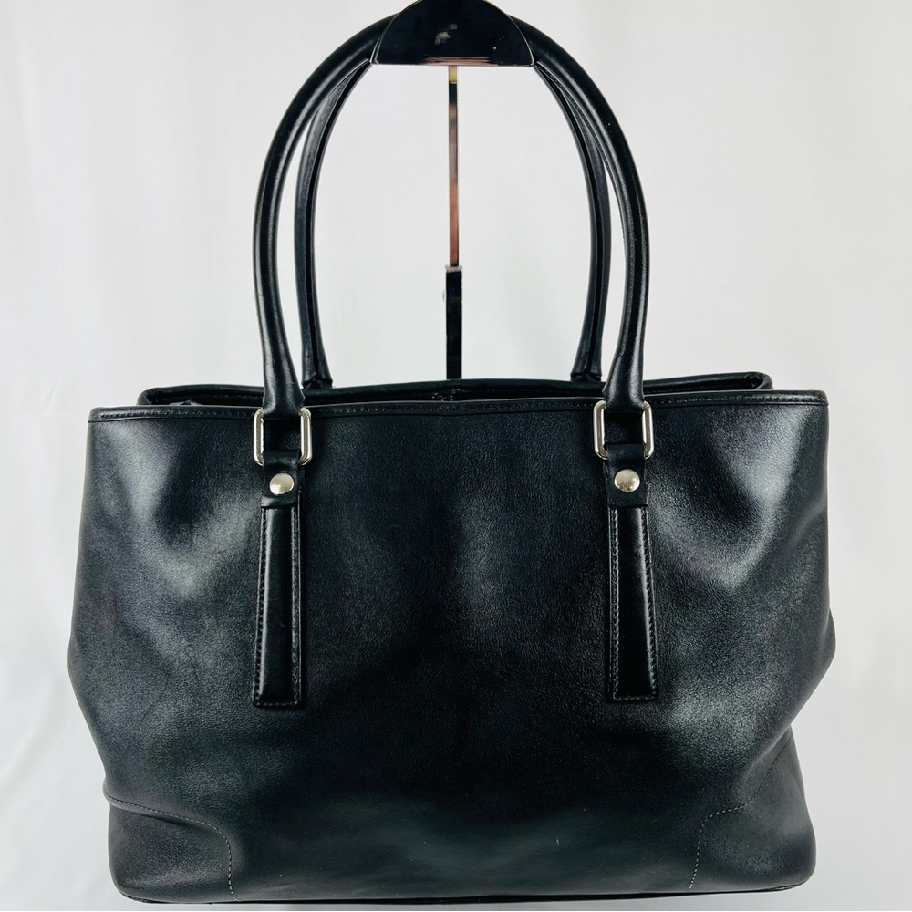 Coach Hamptons Classic Black Leather Hand Bag Tote D1J-7757 Lobster Clasp Close - Picture 2 of 15